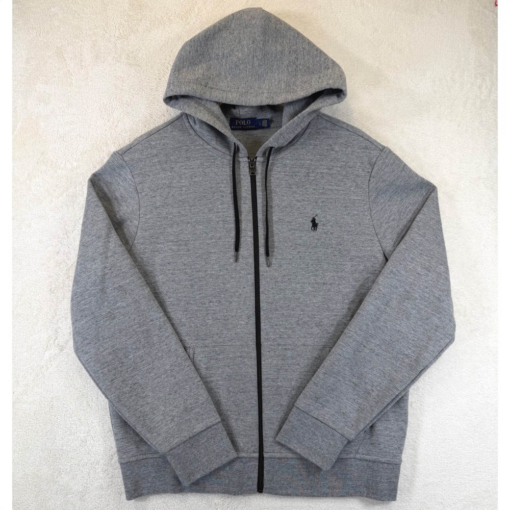 Polo Ralph Lauren Mens Full Zip Hoodie Gray Heather Black Pony Logo Size Large